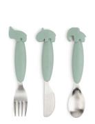 D By Deer Easy-Grip Cutlery Set Deer Friends Grön