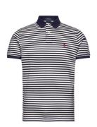Polo Ralph Lauren Custom Slim Fit Striped Mesh Polo Shirt Marinblå