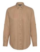 Lauren Ralph Lauren Relaxed Fit Linen Roll Tab–Sleeve Shirt Beige