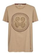 MOS MOSH Mmzano O-Ss Embroidery Tee Beige