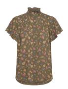 Lauren Ralph Lauren Floral Georgette Flutter-Sleeve Shirt Grön
