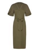 Lauren Ralph Lauren Belted Rib-Knit Puff-Sleeve Dress Khaki Green