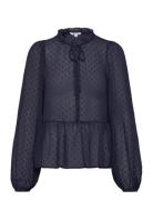 Bubbleroom Peplum Dobby Dot Blouse Marinblå