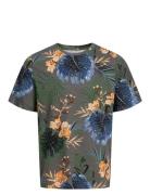 Jack & J S Jjhawaii Aop Tee Ss Crew Neck Khaki Green
