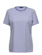 Lauren Women Striped Stretch Cotton Crewneck Tee Blå