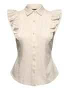 Lauren Ralph Lauren Ruffle-Trim Jersey Sleeveless Shirt Kräm