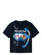 Name It Nmmmorish Paw Nreg Ss Top Cplg Marinblå