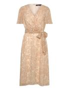 Lauren Ralph Lauren Floral Belted Crinkle Georgette Dress Beige