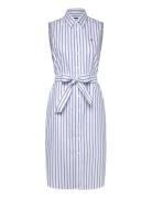 Polo Ralph Lauren Belted Striped Oxford Shirtdress Blå