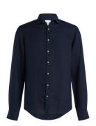 Calvin Klein Linen Solid Slim Shirt Marinblå