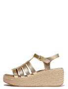 FitFlop Platfforms Espadr. Leather Fisherman Wedge Sandals Guld