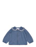 Mango Denim Cotton Shirt Blå