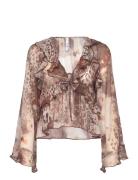 Mango Printed Blouse With Ruffles And Bow Detail Brun