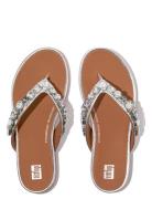 FitFlop Gracie Jewel-Deluxe Metallic-Leather Flip-Flops Silver