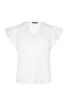 Lauren Ralph Lauren Lace-Trim Jersey Flutter-Sleeve Tee Vit