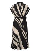 Lauren Ralph Lauren Striped Belted Crepe Dress Svart