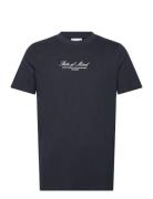 Lindbergh Embroidery O-Neck Tee S/S Marinblå