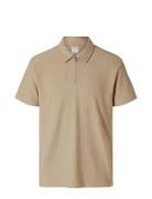Selected Homme Slhrelax-Plisse Half Zip Ss Polo Ex Beige