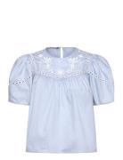 Scotch & Soda Cotton Twill Embroidered Top Blå