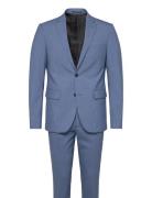 Lindbergh Plain Mens Suit - Normal Length Blå