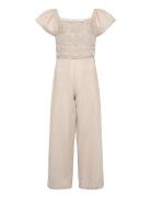 Mango Jumpsuit With Crochet Detail Beige