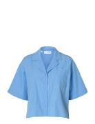 Selected Femme Slfblair Ss Cropped Shirt B Blå
