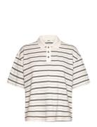 Monki Striped Relaxed Fit Polo Shirt Kräm