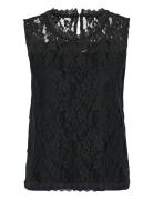 Cream Crkit Lace Top Svart