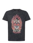 Von Dutch T-Shirt Washed Print Navy Von Dutch Svart