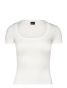 Gina Tricot Rib Short Sleeve Top Vit