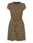 Lauren Ralph Lauren Floral Belted Georgette Pintucked Dress Grön