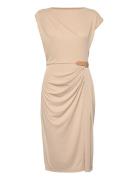 Lauren Ralph Lauren Buckle-Trim Jersey Boatneck Dress Beige