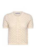 Mango Short-Sleeved Openwork Knitted Cardigan Kräm