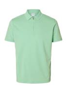 Selected Homme Slhfave Zip Ss Polo Noos Grön