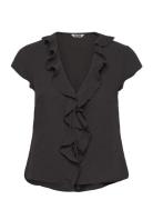 Weekday Frilled Tie-Front Top Svart