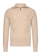 Polo Ralph Lauren Waffle Wool-Cotton Quarter-Zip Sweater Beige