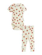 Mini Rodini Outlined Hearts Aop Baby Set Kräm