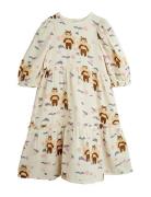 Mini Rodini Muslin Bee Aop Woven Puff Sleeve Dress Kräm