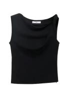 Mango Asymmetrical Draped Top With Straps Svart