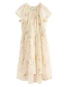 Lindex Dress Chiffon Hi Low Aop Kräm