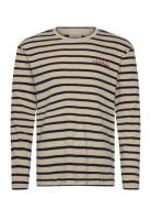 Calvin Klein Jeans Ls Compact Rib Stripe Crewnk Tee Beige
