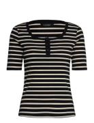 Lauren Ralph Lauren Striped Elbow-Sleeve Henley Top Svart