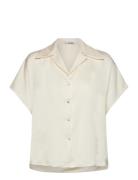 Mango Short-Sleeved Satin Shirt Vit