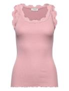 Rosemunde Rwbabette Silk Sl U-Neck Long Lace Rosa