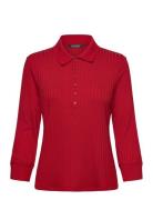 Lauren Ralph Lauren Rib-Knit Three-Quarter-Sleeve Polo Shirt Röd