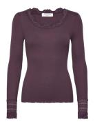 Rosemunde Rwbenita Silk Ls O-Neck Lace T-Shir Burgundy