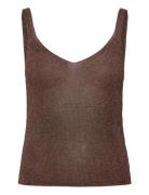Mango Lurex Knitted V-Neck Top Brun