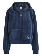 Lindex Sweatshirt Velour With Hoodie Marinblå
