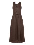 Mango Belt Linen Dress Brun