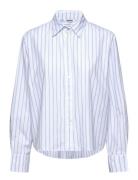 Weekday Relaxed Cropped Long-Sleeved Cotton Shirt Blå